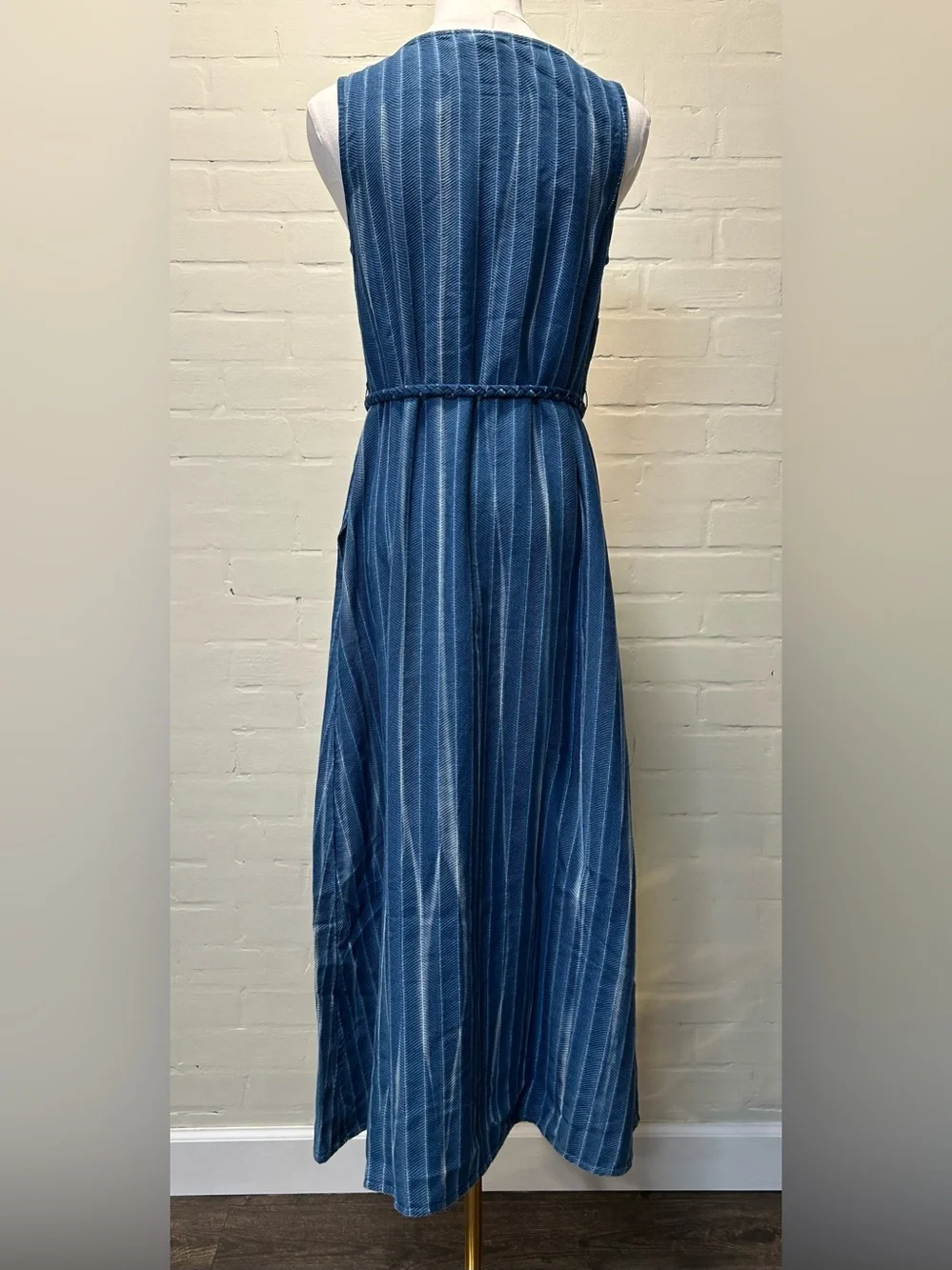 J. Jill Pure Jill Indigo Naples Wash Maxi Dress XSP Petite NWT Blue Belted - Picture 6 of 8